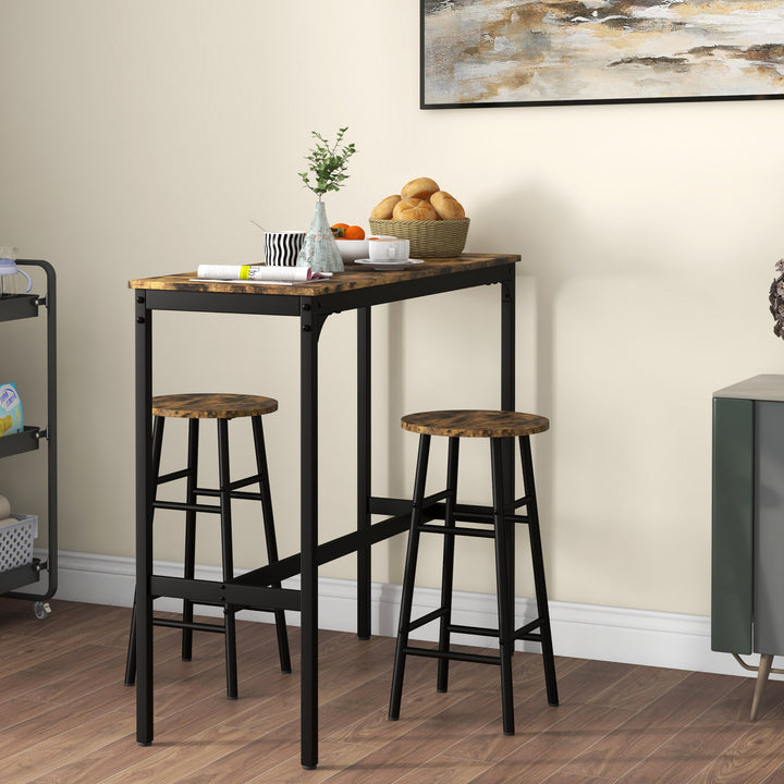 3 Piece Bar Table Set with 2 Stools, Industrial Bar Table and Stool Se