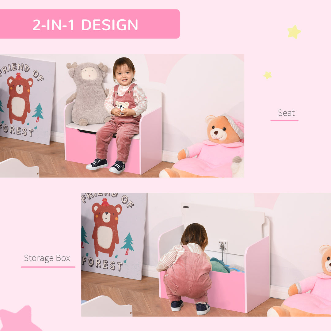 MCL Kids Wooden Toy Box Children Storage Chest Bench Organiser Safety Hinge Bedroom Playroom Furniture Pink