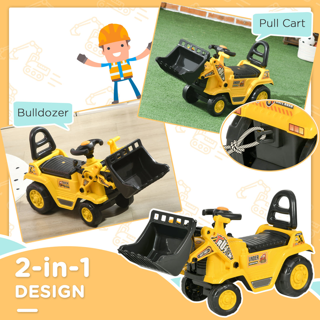 HOMCOM NO POWER 3 in 1 Ride On Toy Bulldozer Digger Tractor Pulling Cart Pretend Play Construction Truck