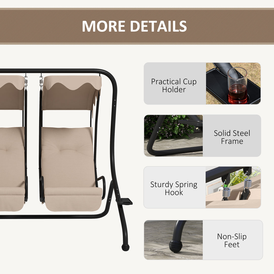 Two-Seat Garden Swing Chair, with Protective Canopy - Beige