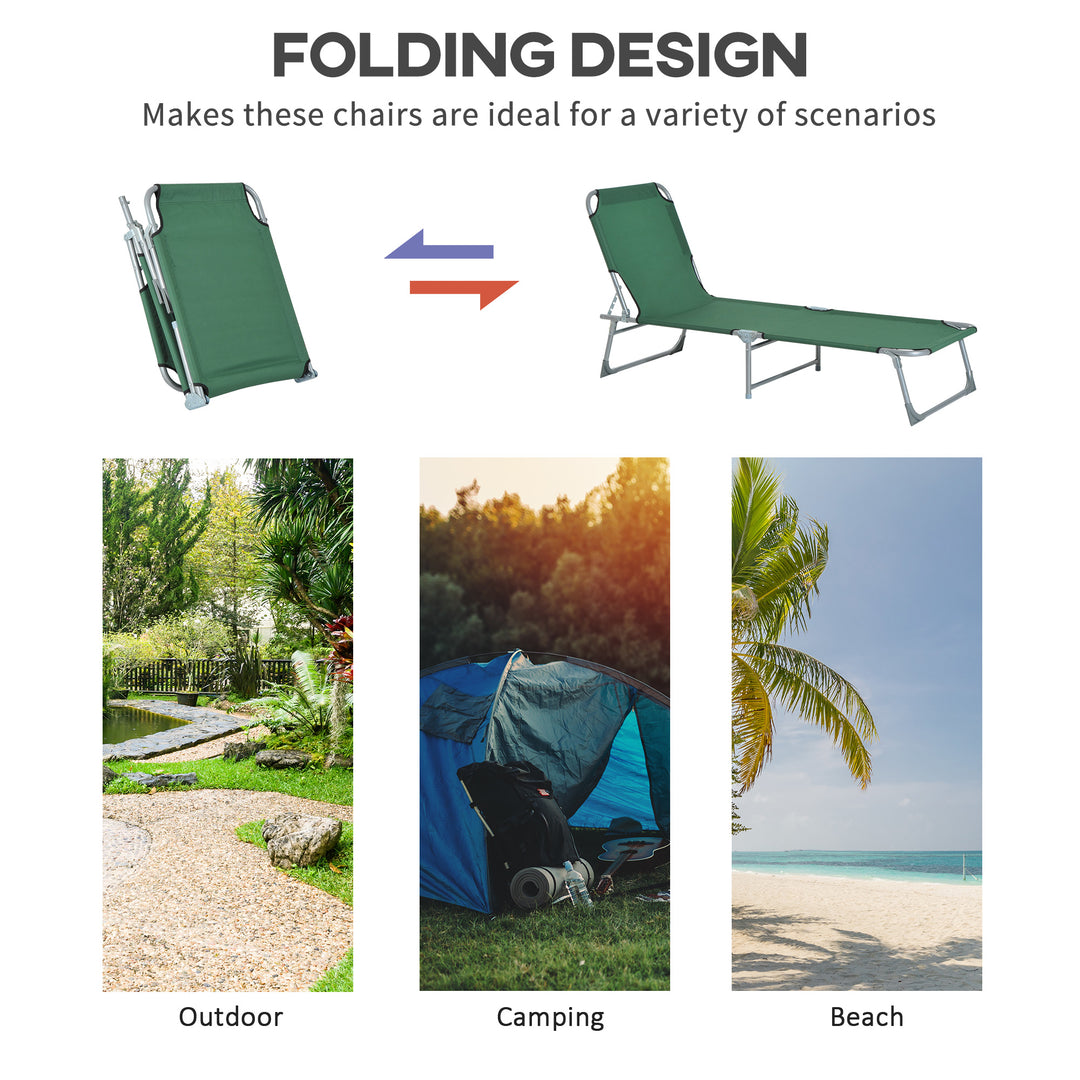 Reclining Sun Lounger Chair Folding Camping Bed with 4-Position Adjustable Backrest, for Travel Indoor Outdoor Office Fishing, Green