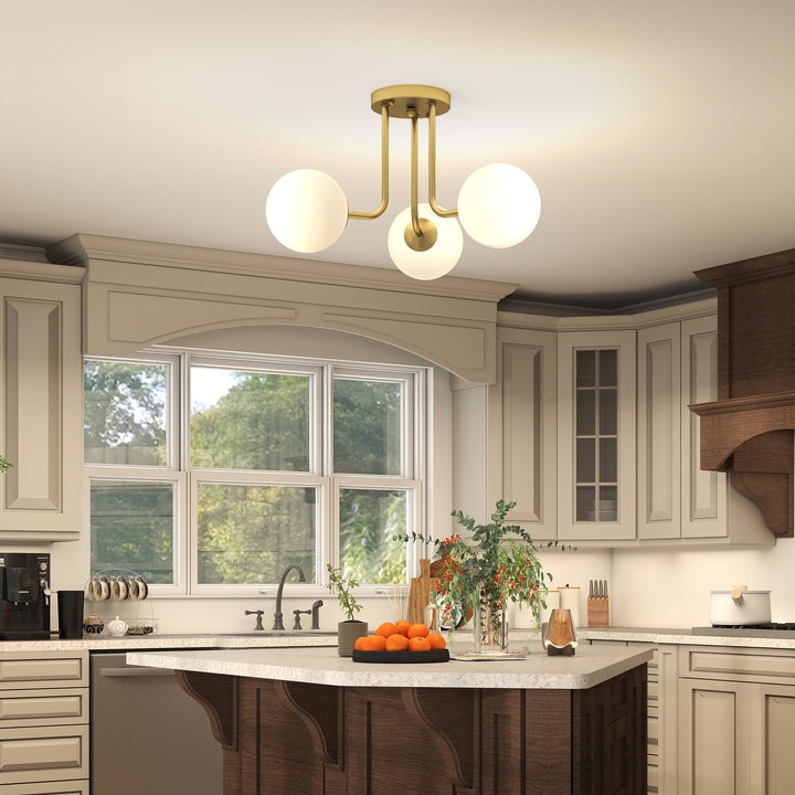 MCL LED Ceiling Light with Globe Shades, Modern 3-Light Ceiling Light with G9 Sockets for Living Room, Bedroom, Dining Room, Bulbs Not Included, Gold Tone