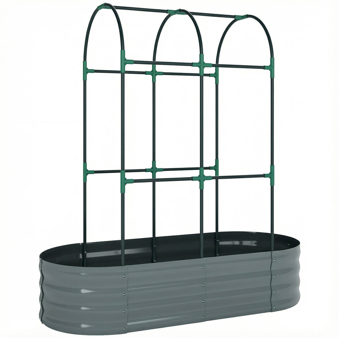 Galvanised Raised Garden Bed with Arched Trellis, 4 x 2 x 4.6ft Metal 