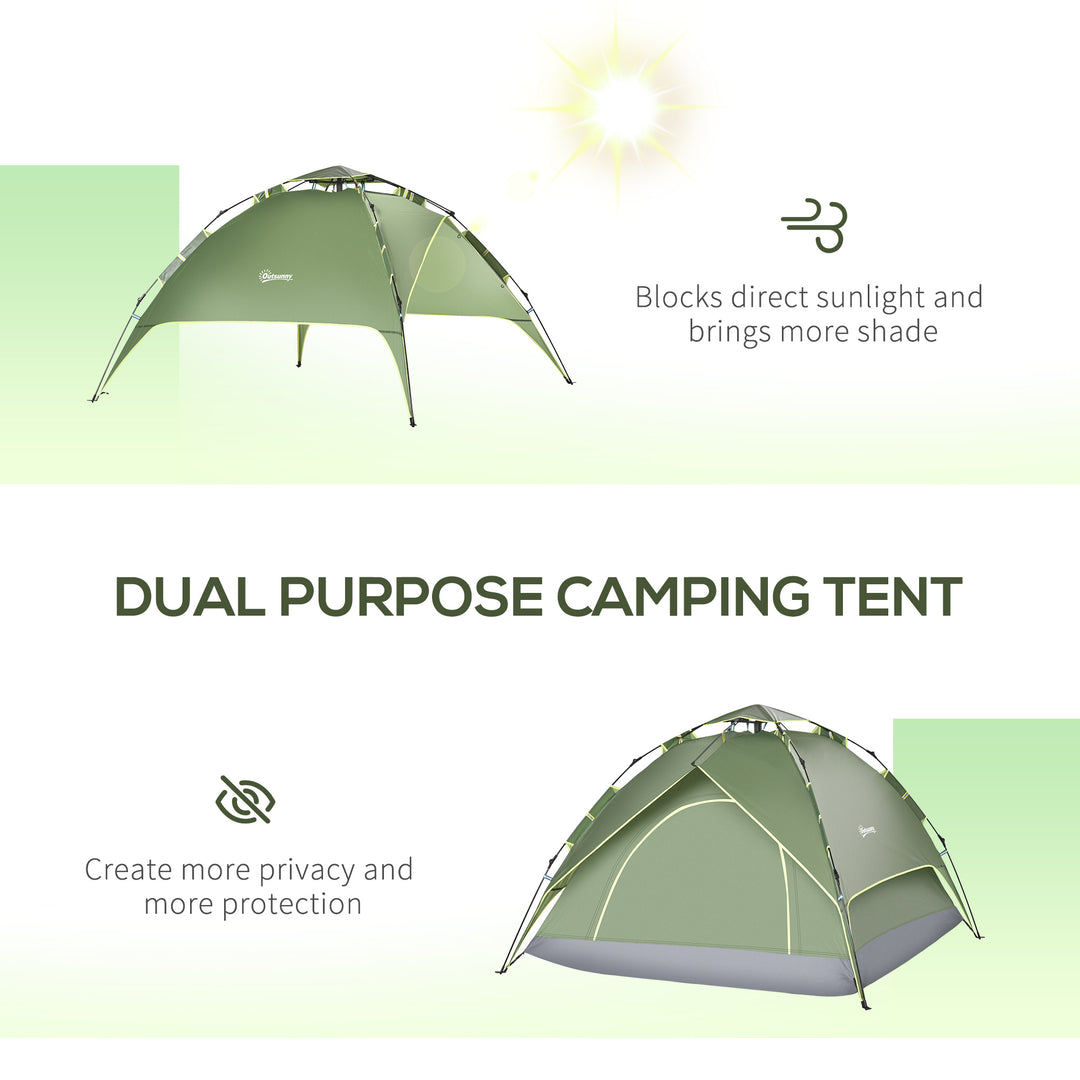 Outsunny Three Man Pop Up Tent Camping Festival Hiking Family Travel Shelter Portable | Aosom UK