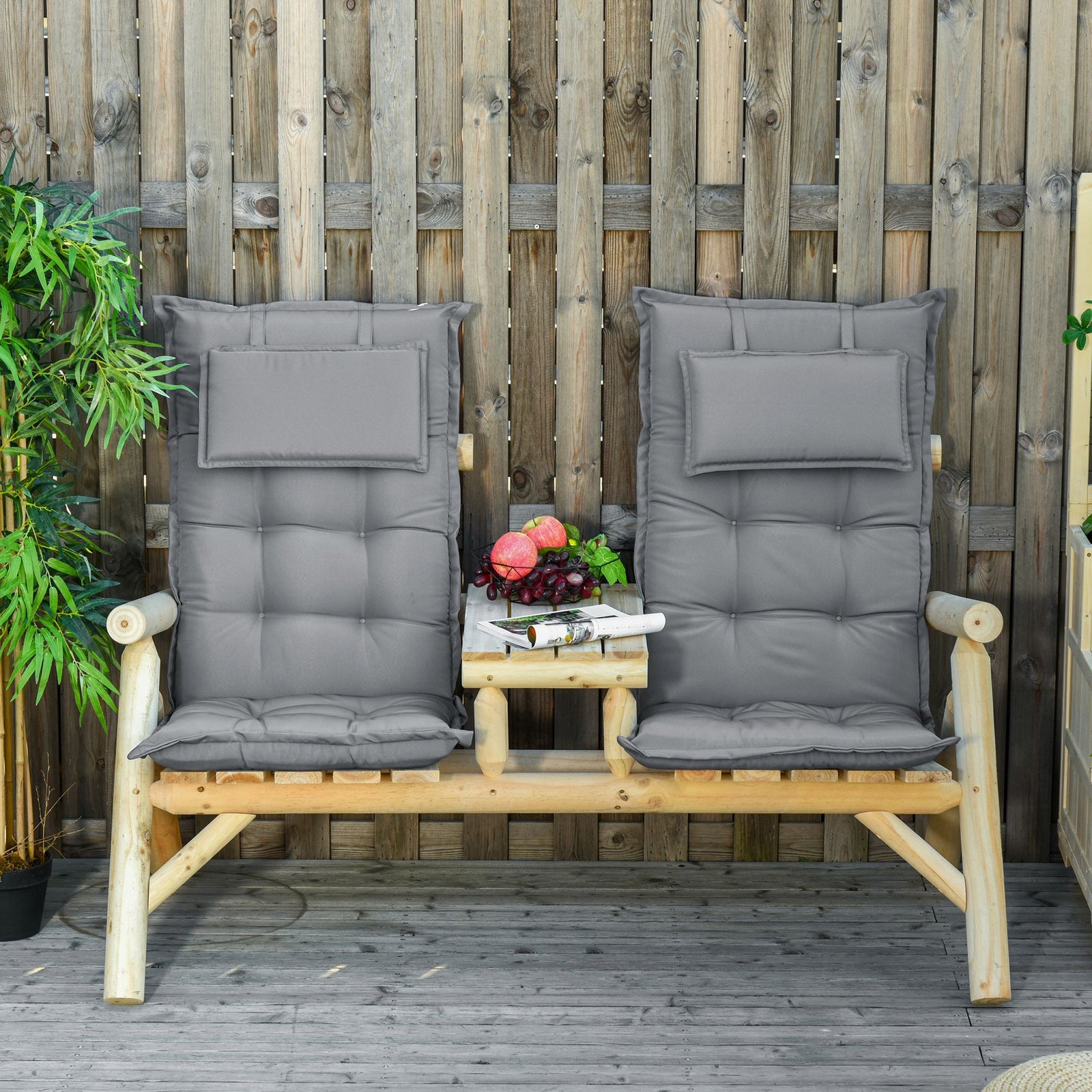Set of 2 Outdoor Chair Cushions, High Back Padded Patio Chair with Pillow for Indoor and Outdoor Use, Dark Grey