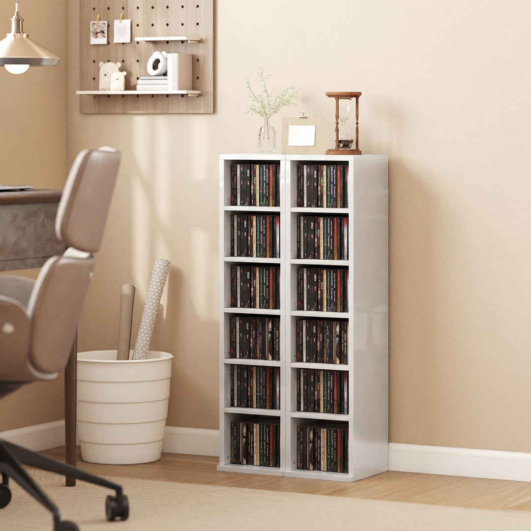 Set of 2 CD Media Display Shelf Unit Tower Rack with Adjustable Shelve