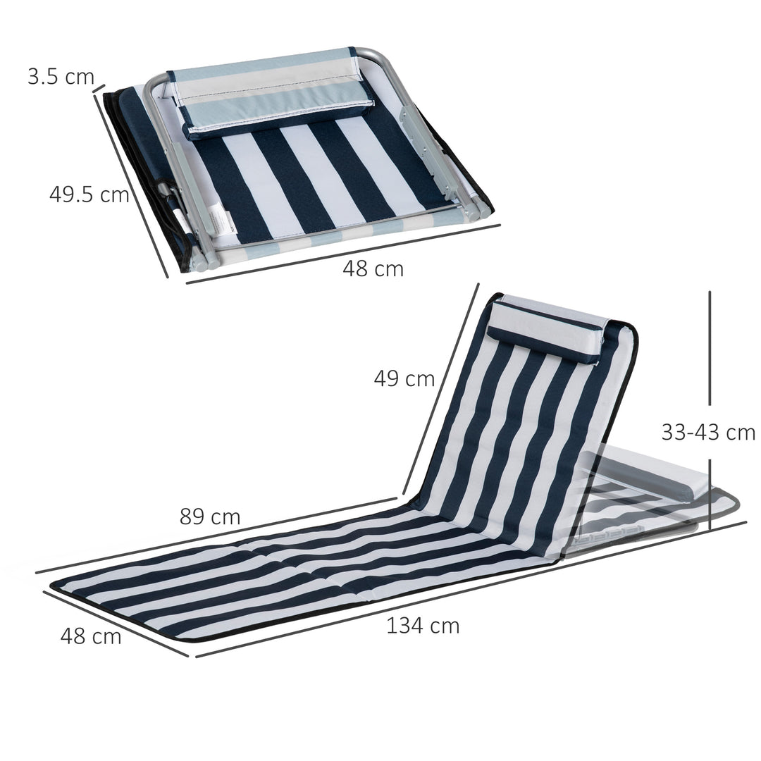 Set of 2 Foldable Garden Beach Chair Mat Lightweight Outdoor Sun Lounger Seats Adjustable Back Metal Frame PE Fabric Head Pillow w/ Carry Bag, Blue