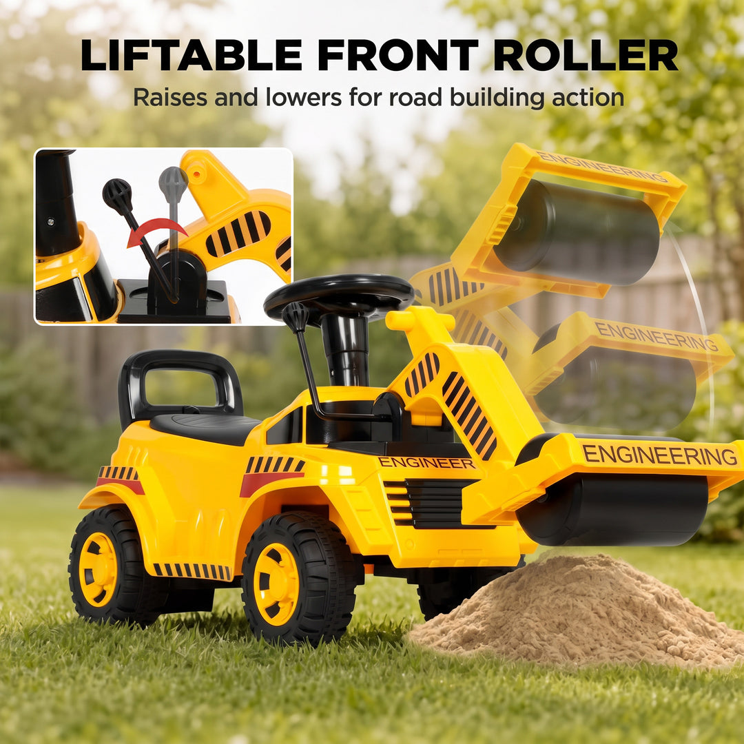 Ride On Tractor, Kids Bulldozer Pull Cart with Horn, Storage, Front - view 5