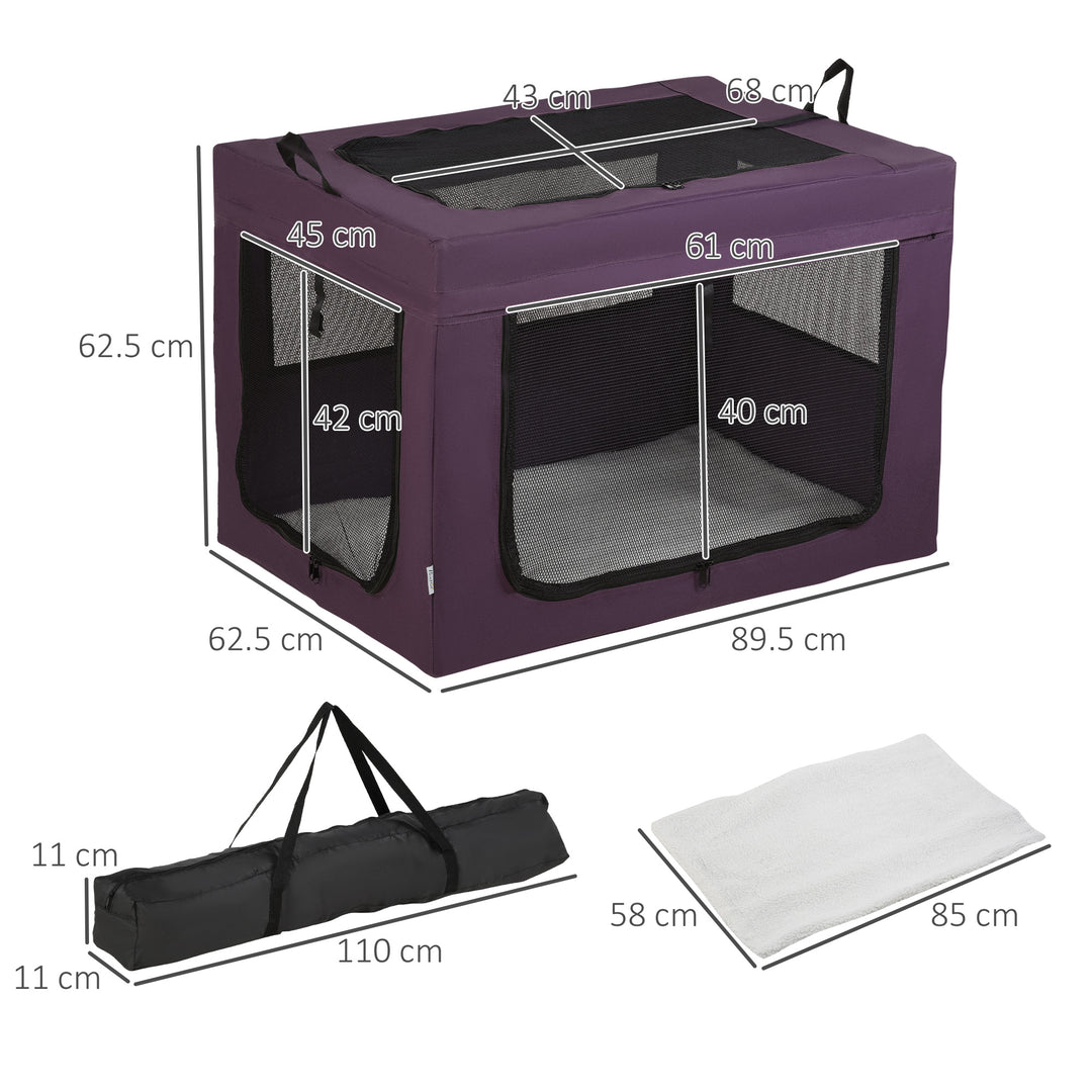 PawHut Portable Pet Carrier, 90cm, Foldable, with Cushion, for Medium to Large Dogs, Purple | Aosom UK