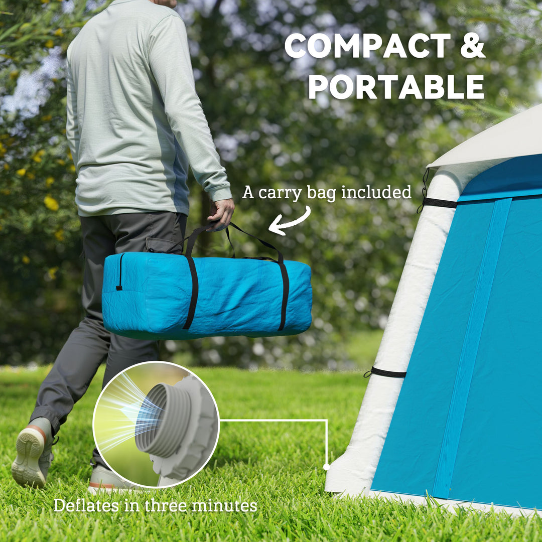Inflatable Camping Tent w/ Hand Pump, Easy Setup 1/2 Person Blow Up Tent Waterproof 190T Taffeta w/ Mesh Windows, Doors and Carry Bag, Light Blue