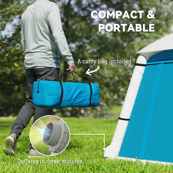 Inflatable Camping Tent w/ Hand Pump, Easy Setup 1/2 Person Blow Up Tent Waterproof 190T Taffeta w/ Mesh Windows, Doors and Carry Bag, Light Blue