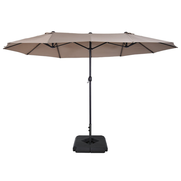 Outsunny 4.6m Garden Parasol Double-Sided Sun Umbrella Patio Market Shelter Canopy Shade with Umbrella Stand, Tan