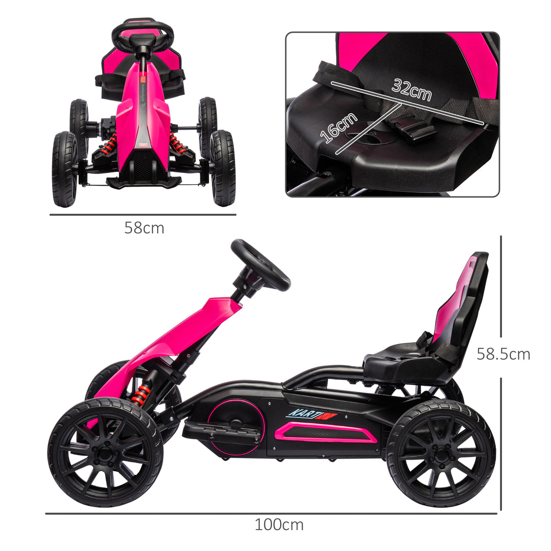 12V Electric Go-Kart for Kids, Ride-On Racing Go-Kart, with Forward and Reversing Functions, for Ages 3-8 Years - Pink