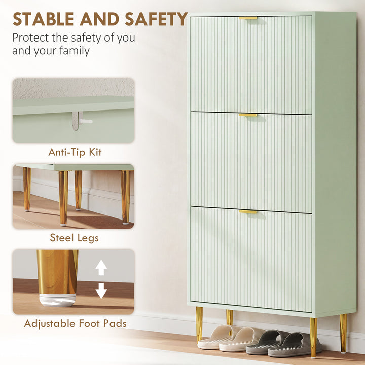 Elegant Three-Drawer Shoe Cabinet - Light Green