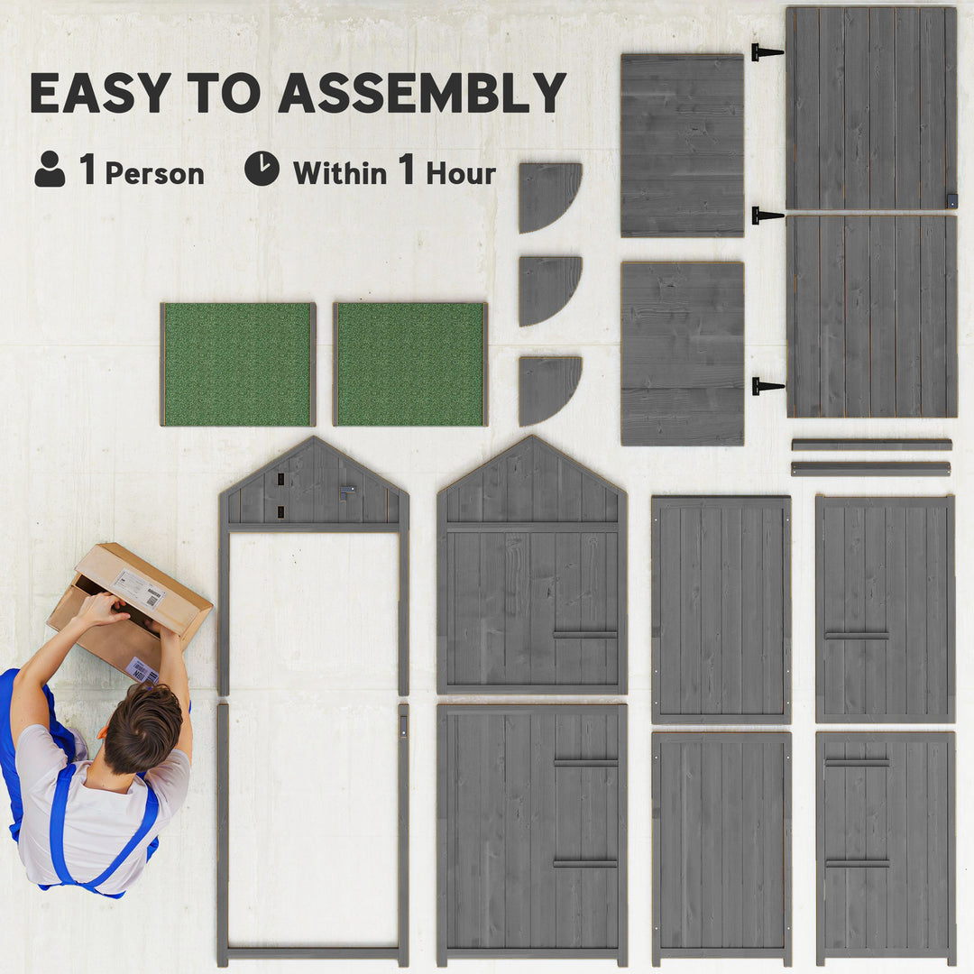 MCL Wooden Garden Shed, Utility Outdoor Small Shed with Lockable Double Doors, Shelves and Roof Hatch, Grey