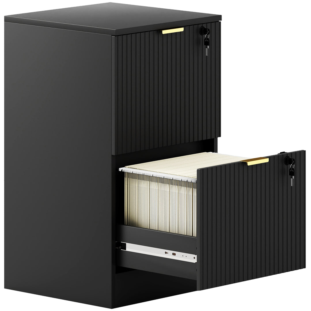 Filing Cabinet, Fluted Vertical File Cabinet with 2 Lockable Drawers a