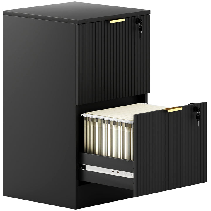 Filing Cabinet, Fluted Vertical File Cabinet with 2 Lockable Drawers a