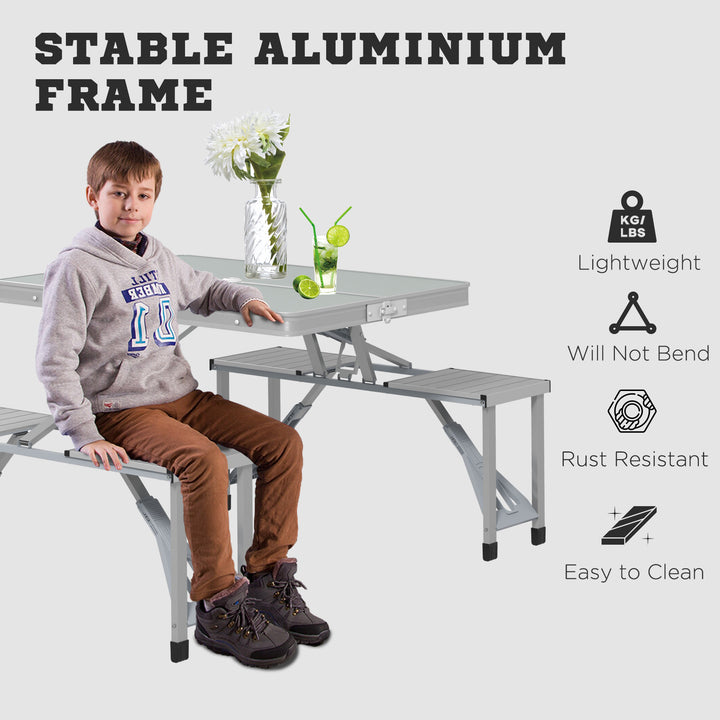 Folding Picnic Table with 4 Seats and Umbrella Hole - Grey