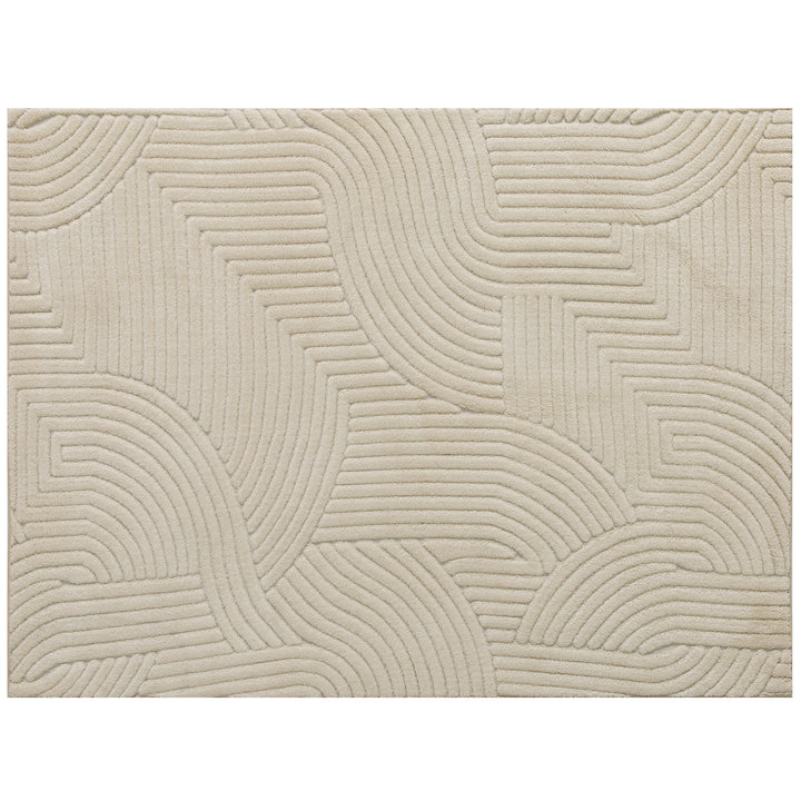 Modern Geometric Rug, Thick Plush, Non-Slip, 200 x 140 cm, Cream, Livi