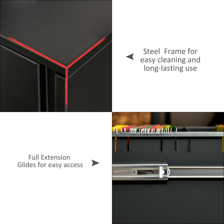 Metal Mobile File Cabinet with Wheels, Lockable 2 Drawer Filing Cabinet for A4, Legal, Letter, Compact Under Desk Storage Unit with Pre-Assembled Body for Home Office, 39 x 48 x 67cm, Black