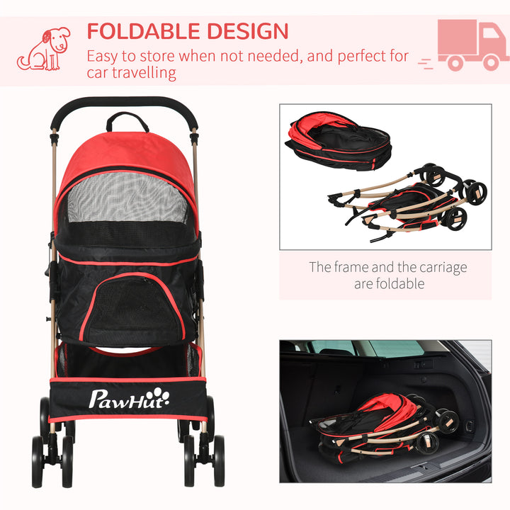 PawHut 3 In 1 Pet Stroller w/ Rain Cover, Detachable Cat Dog Pushchair, Foldable Carrying Bag w/ Universal Wheels, Brake, Canopy, Basket | Aosom UK