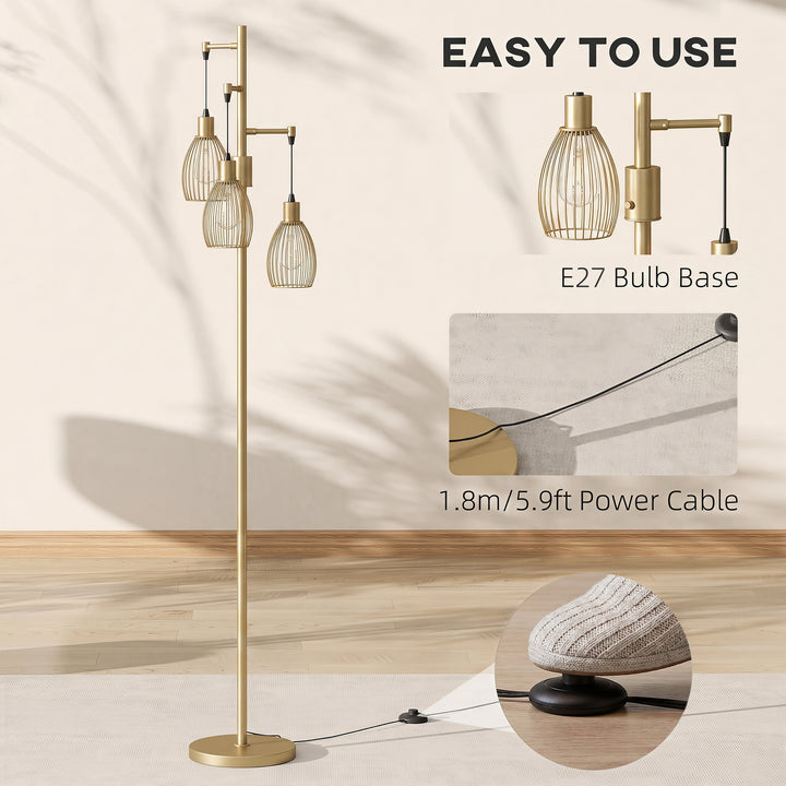 170.5cm Industrial Dimmable Standing Lamp, 3-Light Floor Lamp with Ste