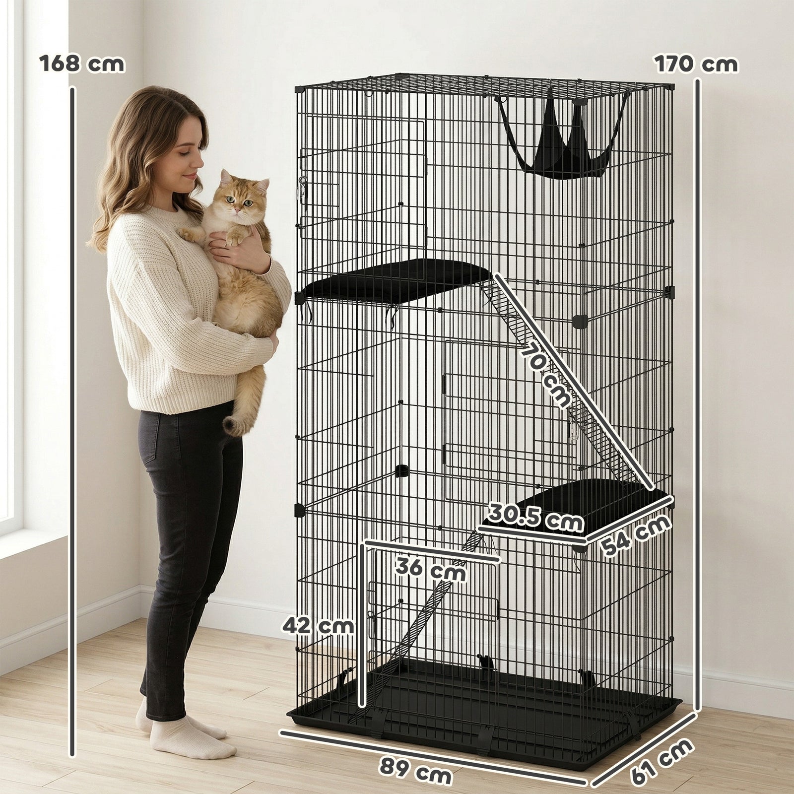 3-Tier Large Cat Cage Indoor, Detachable Metal Wire Kennel with Hammoc
