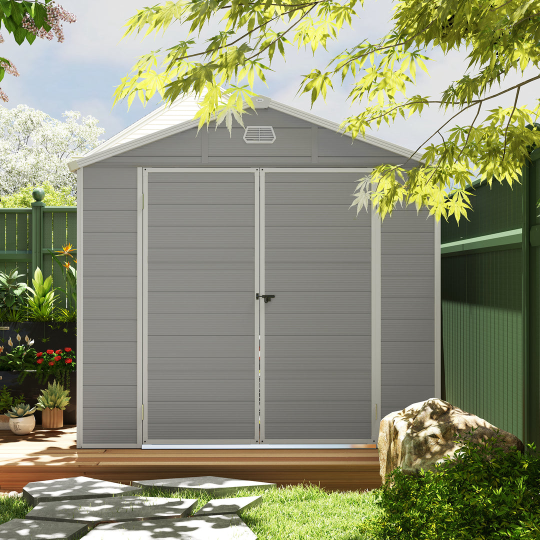 7.9ft x 6.2ft Aluminium Frame and Plastic Wall Shed, with Foundation - Light Grey