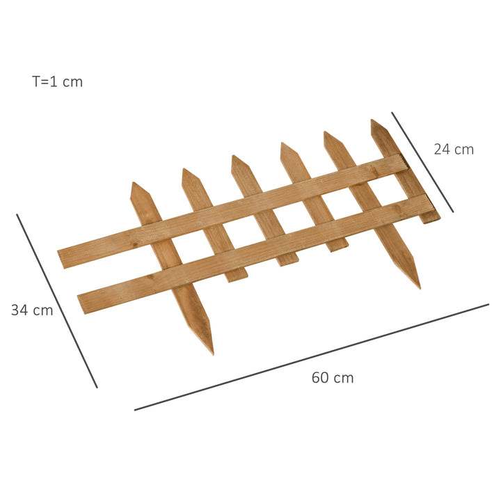 Pack of 12 Wooden Border Fences, Garden Fixed Picket Fence for Lawn Edging, Flowerbed, 60L x 1D x 34H cm, Brown