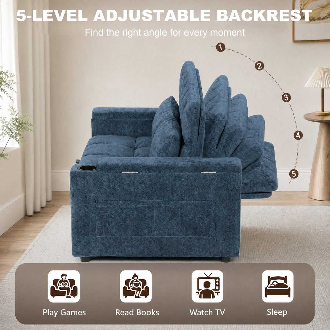 2 Seater Sofa Bed, 3-in-1 Convertible Pull Out Sleeper Bed with - view 5