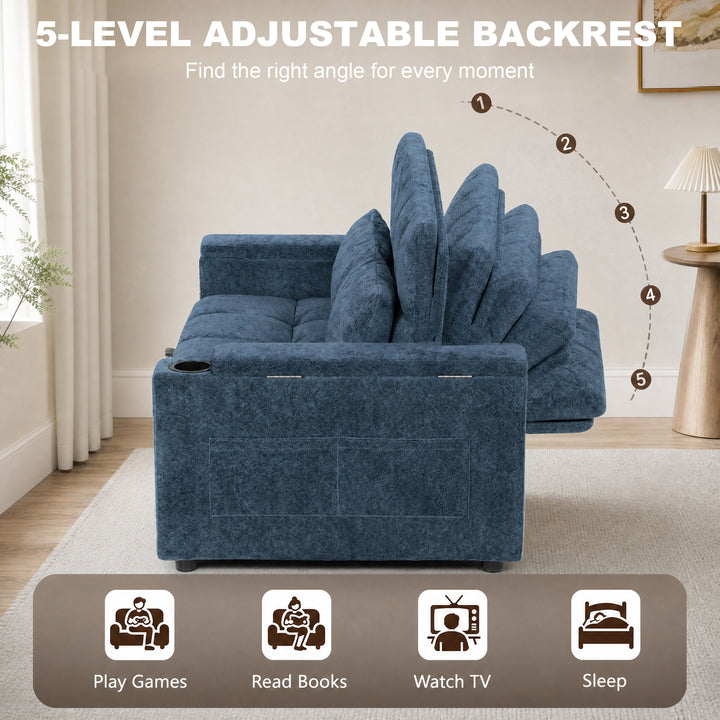 2 Seater Sofa Bed, 3-in-1 Convertible Pull Out Sleeper Bed with - view 5
