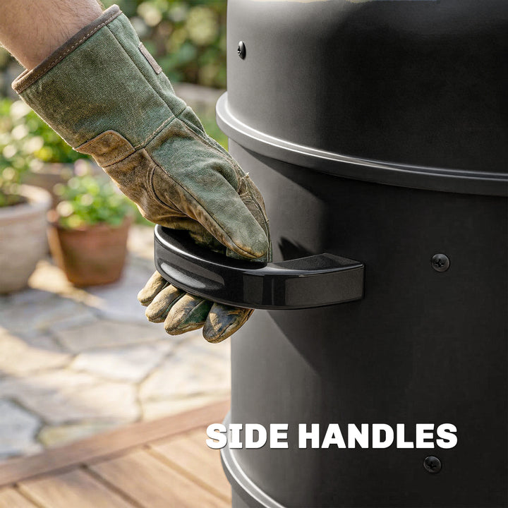 3-in-1 Vertical Charcoal Smoker with 2 Grill Grates, Built-in Thermome