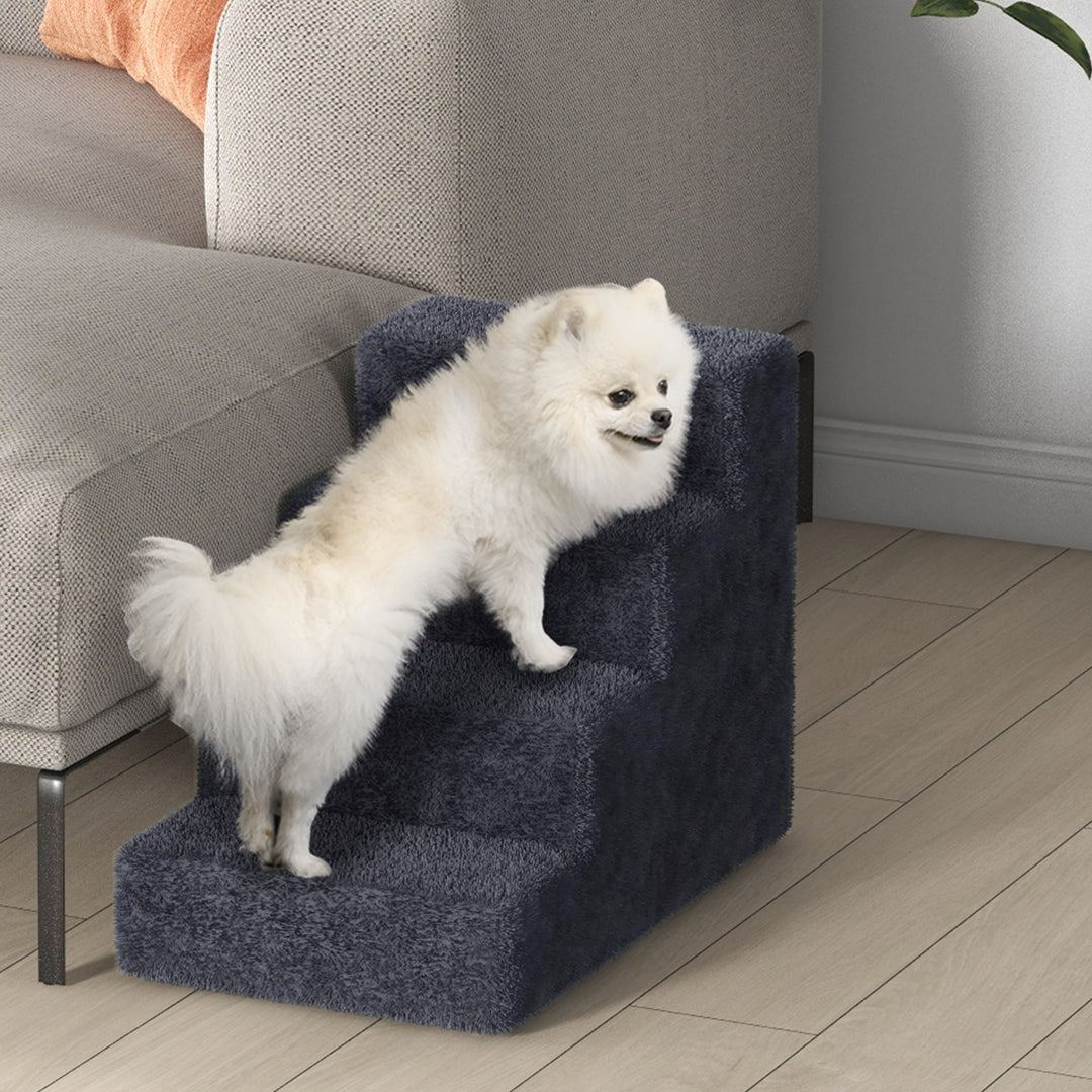 Four-Step Dog Stairs, with Washable Plush Cover, for High Bed Sofa, Dog Stairs for Small Dog and Cat - Dark Grey