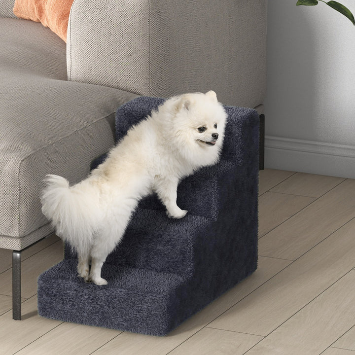 Four-Step Dog Stairs, with Washable Plush Cover, for High Bed Sofa, Dog Stairs for Small Dog and Cat - Dark Grey