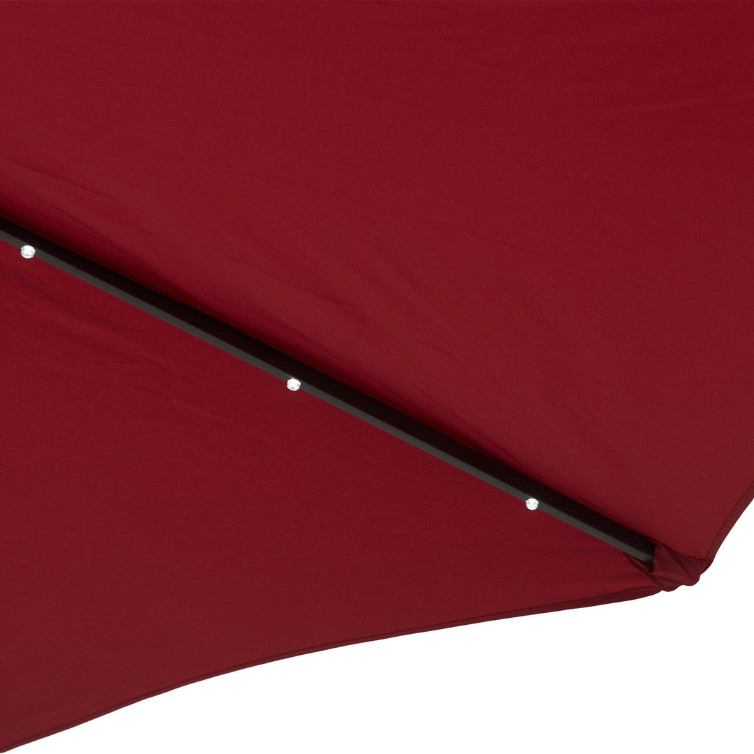 2.7m Patio Garden Umbrella Outdoor Parasol with Tilt Crank and 24 LEDs Lights (Red)