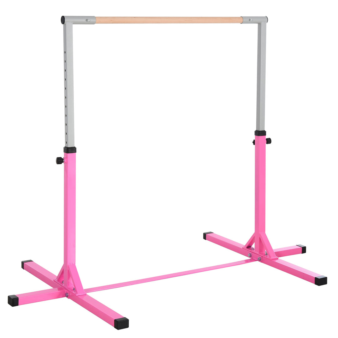 Height Adjustable Gymnastics Horizontal Bar for Kids, Children Junior Kip High Bar Fitness, Pink
