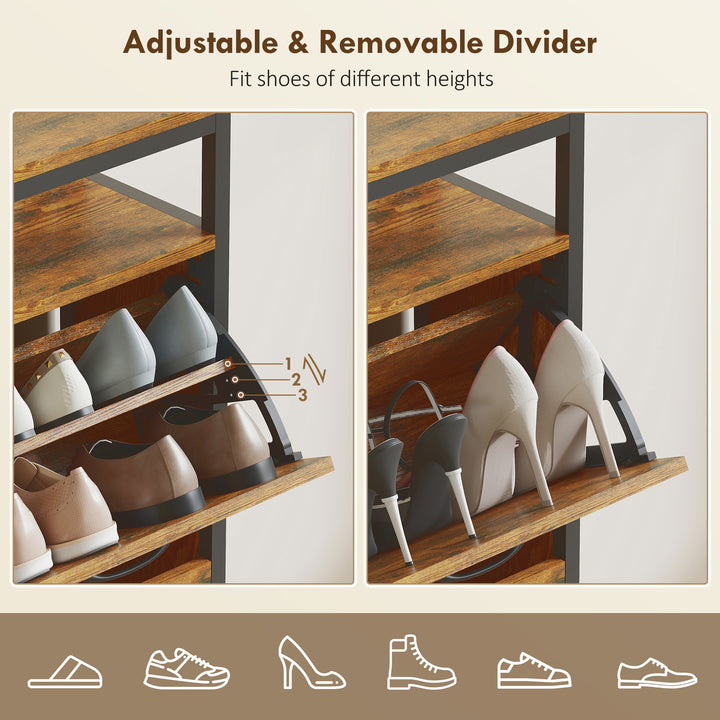 Shoe Storage Cabinet with 4 Flip Drawers and Open Shelf - Rustic Brown