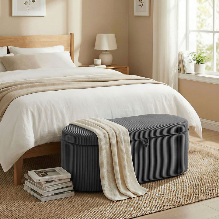 Storage Ottoman, Corduroy Upholstered Ottoman Storage Box with Padded 