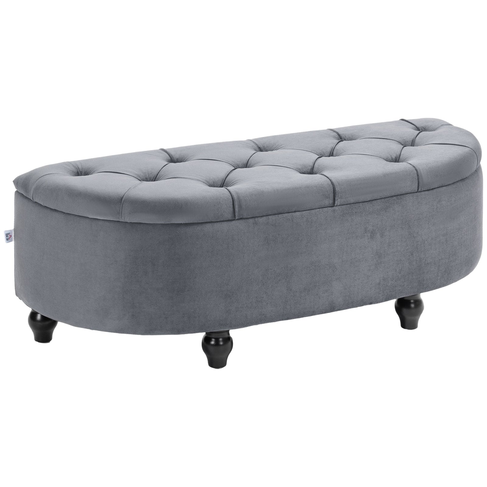 Velvet-Feel Half Circle Storage Ottoman - Dark Grey