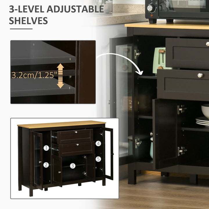 Modern Storage Cabinet, Sideboard with Oak Top, 4 Doors, 2 Drawers and