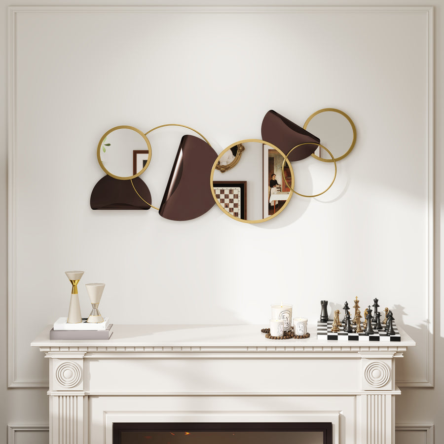Metal Wall Art, Modern Decorative Mirror Decor, Hanging Home Wall Decoration for Living Room Bedroom Dining Room, Gold Tone