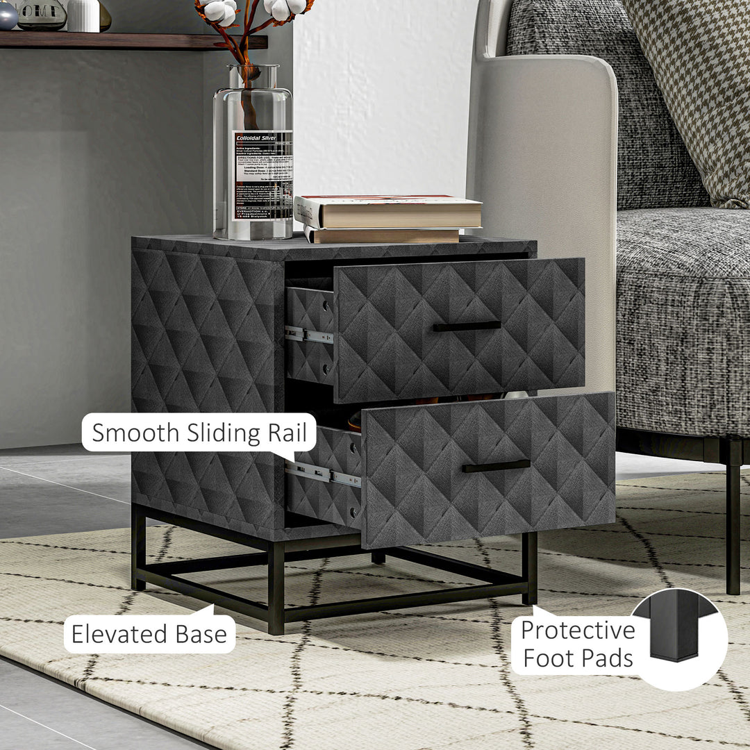 Bedside Tables Set of 2, Modern Bedside Table Nightstand with 2 Drawers, Bedside Cabinet Sofa Side Table with Storage, Steel Legs for Bedroom, Living Room, Grey