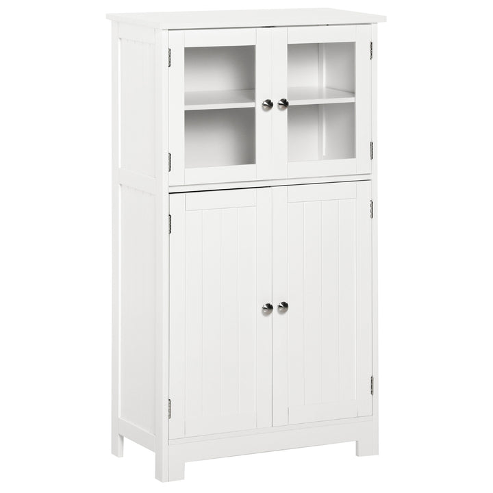 Kleankin Bathroom Floor Storage Cabinet w/ Tempered Glass Doors & Adjustable Shelf, Free Standing Organizer for Living Room Entryway, White | Aosom UK