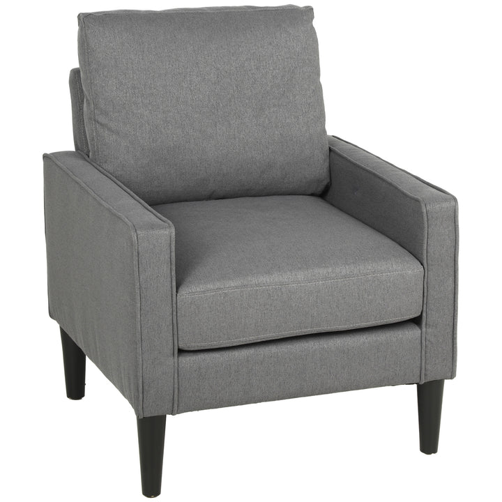 Accent Chair, Removable Pillow Linen Armchair with Comfy Spring - Dark Grey