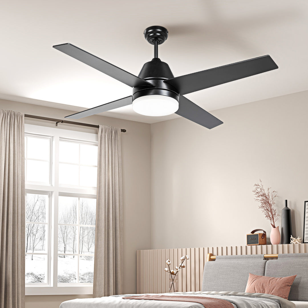 HOMCOM Ceiling Fan with LED Light, Flush Mount Ceiling Fan Lights with Reversible Blades, Remote, Black and Walnut Brown | Aosom UK