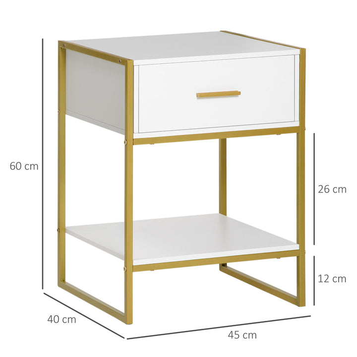 Bedside Table Set of 2, Modern Side Tables with Drawer and Shelf, Nightstands for Bedroom, White