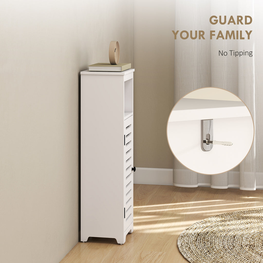 Bathroom Floor Cabinet, Bathroom Storage Unit with Louvered Door, Open Shelf, Adjustable Shelf, White, 22 x 20 x 75 cm