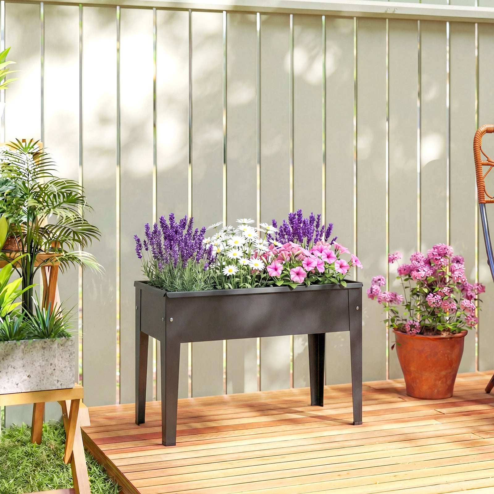 Raised Planter, Metal Raised Garden Bed on Legs with Drainage Hole and