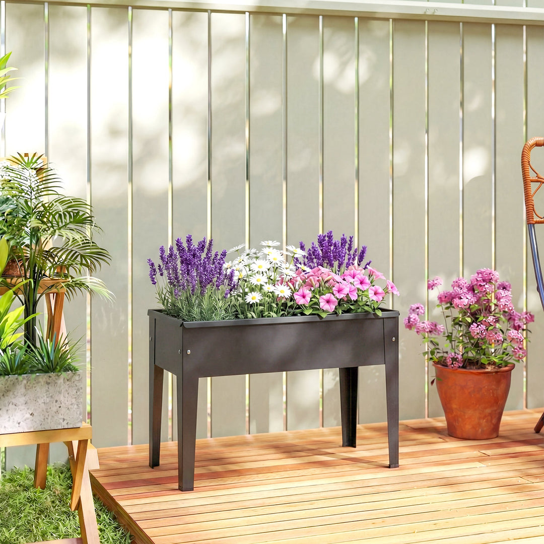 Raised Planter, Metal Raised Garden Bed on Legs with Drainage Hole and Foot Covers