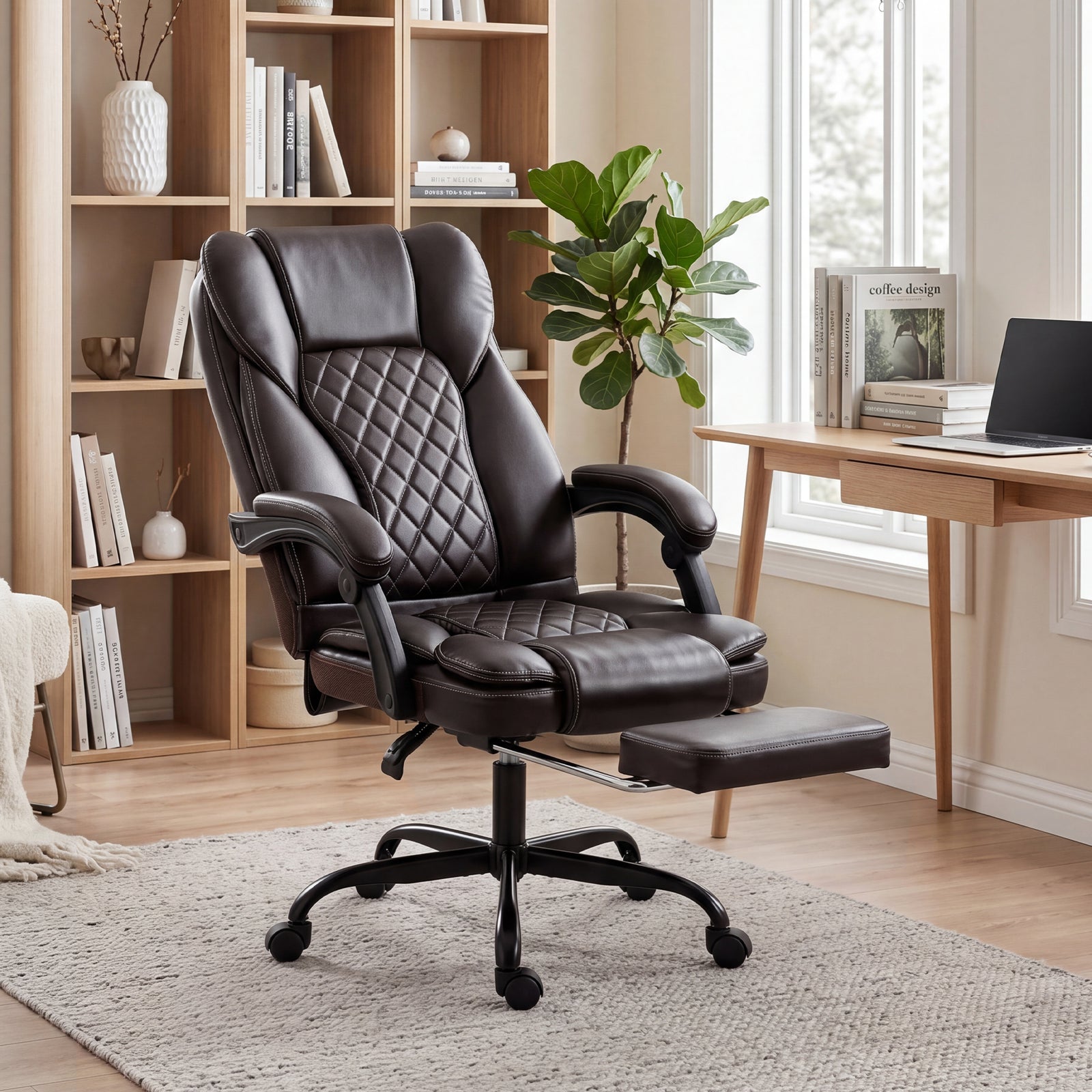 Executive Home Office Chair Reclining Function Footrest Computer Desk 